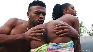 Aroused ebony shares fine outdoor black porn on cam