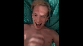 Very horny skinny teen cums in his mouth and has it dripping down his chin