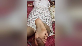 Horny Mature Wife Touching My Tiny Black Cock With Her Sensitive Amateur Feet