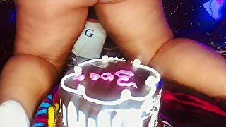 Dirty Fat slut smashes cake with her FAT Ass