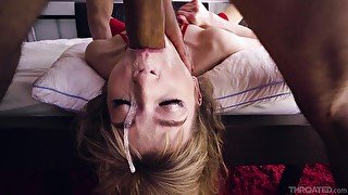 Gagged blonde jizzed on face after a serious shag