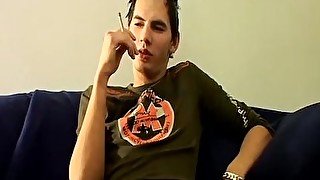 Solo masturbating twink smoking while cumming hard