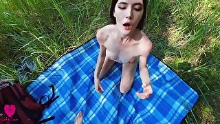 Real Outdoor Sex Picnic With A Hot Petite Brunette On A Summer Vacation In Nature Next To The Road