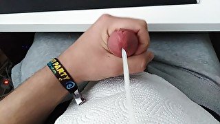 Heavy first strong spurting blast of cum