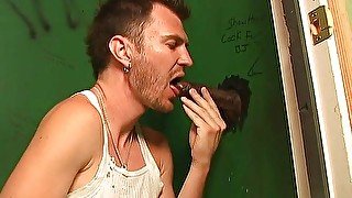 Luke Cross Sucks Big Black Cock Through A Gloryhole