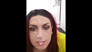 Transgirl big load self-facial