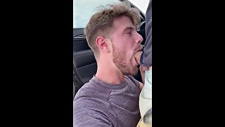 Hot guy sucking huge dick in public parking lot