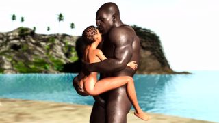 Big black man bangs a horny ebony on the savage island