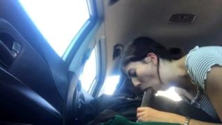 Horny amateur babe deepthroats a big black cock in the car