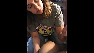 pretty 18 yo teen sucks my cock deep throat passionately