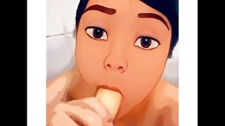 Sucking dildo with Disney filtro