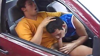 Two Horny Twinks Suck Their Hairy Cocks In The Car And Pound Their Tight Assholes Outside