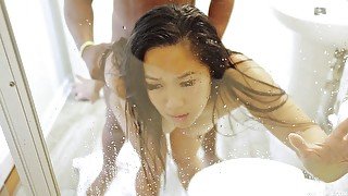 Big booty Asian Song Lee gets fucked by BBC in the shower