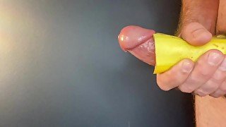 BANANA SPLIT! Guy Jerks Off by Fucking Banana Peel