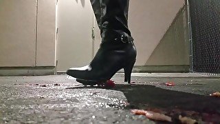 Huge Black Boots Squishing Strawberries