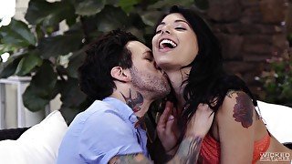 Latina pornstar Gina Valentina fucked by a tattooed guy on the bed