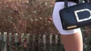 Julie skyhigh Teen hot miniskirt & overknee leather boots walking in street