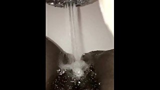 Fetish Hairy Ebony Masturbating With Showerhead