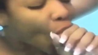 black woman  sucking 2 cocks underwater