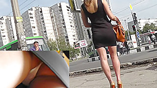 Sexy girl caught on upskirt cam on the way to her boy