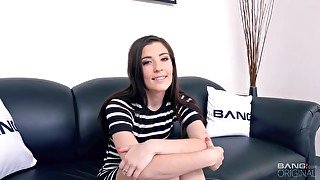 Dirty minded brunette, Jenna Reid is fingering her ass while getting fucked on the sofa