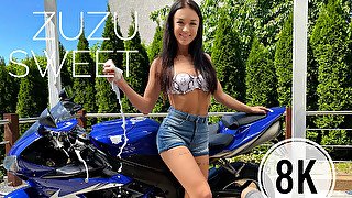 Zuzu Sweet In Washes Your Motorcycle And Then Takes Care Of Your Cock - Blowjob From European Brunette Babe