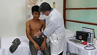 Assfingered Asian twunk barebacked by mature doctor