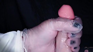 Gorgeus POV vinyl gloved handjob