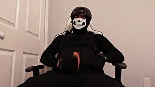 Masked Ghost Cosplay Cums While Masturbating