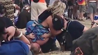 Drunk girl does not care about the crowd