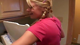 Petite teen 18+ fingered in the laundry room