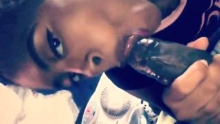 Alluring caramel girl slides a big black cock in her mouth