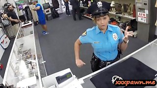 Lady police officer gets nailed in a pawnshop to earn cash