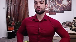 Flex sexy muscle in elegant t-shirt Getting horny and Hot