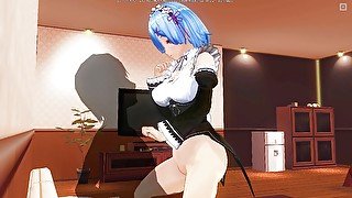 3D HENTAI. Rem rides cock but won't let you cum in pussy