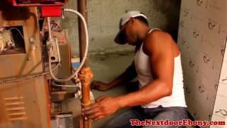 Black handyman solo rubbing his big tool