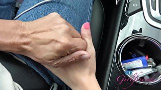 Play with Jade's pussy right in the car