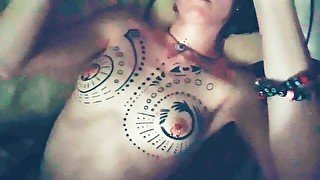 Nerdy Tattooed Teen Trans Guy in Glasses Lets You Cum On His Pierced Tits Without Pausing His Game