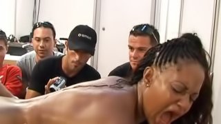 Group of guys watch as a black girl gets fucked by a white guy