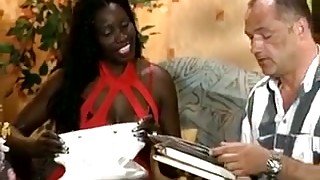 Ebony African Curly Interracial Fucking On Couch