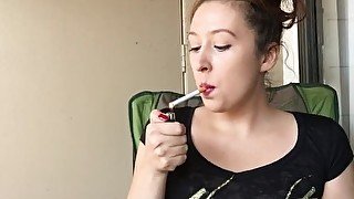 Sexy Naughty Goddess T Smoking Outside in Hot Tight Little Black T-Shirt