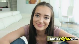 Petite teen tart with small tits has her pussy fucked by her step-fathers cock