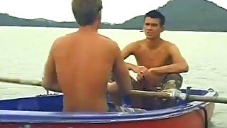 Steamy gay fucking in a little boat