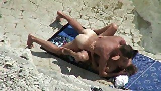 Real Amateur Couple #rec fucks on the sunny beach Voyeur