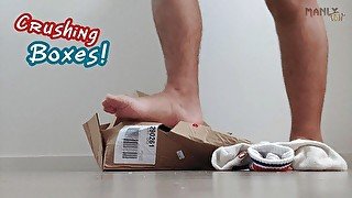 STEP GAY DAD - CRUSHING BOXES! - FLATTEN LIKE A PANCAKE UNDER THE CRUSHING FORCE OF A MEATY FOOT