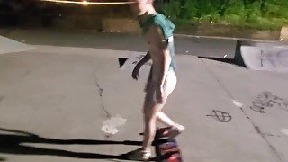 Girl Skateboarding completely naked