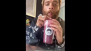 Rock Mercury Enjoys Smoothie from Gregorys Coffee in NYC via DOOR Dash