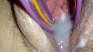 Whisking my creamy pussy grool for you to eat makes me squirt