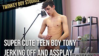 TwinkeyBoy: Super cute teen boy Tony jerking off and assplay