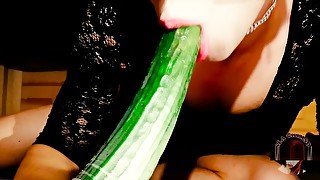 Self-Facial of Feminine Sissy Trap teen 18+ and Playing with Huge Cucumber